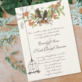 ヴィンテージバードバードケージピーチコーラル開花結婚ズ 招待状