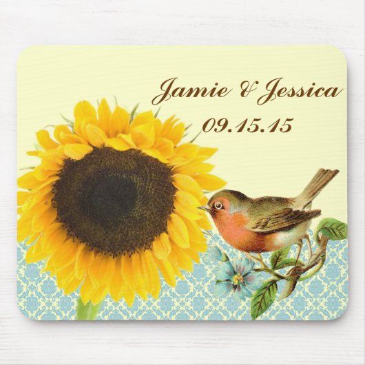 ヴィンテージバードヒマワリマウスパッド マウスパッド (正面)