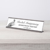 ヴィンテージバードピーコックイラストレーション|パーソナライズされた| デスクネームプレート (正面)