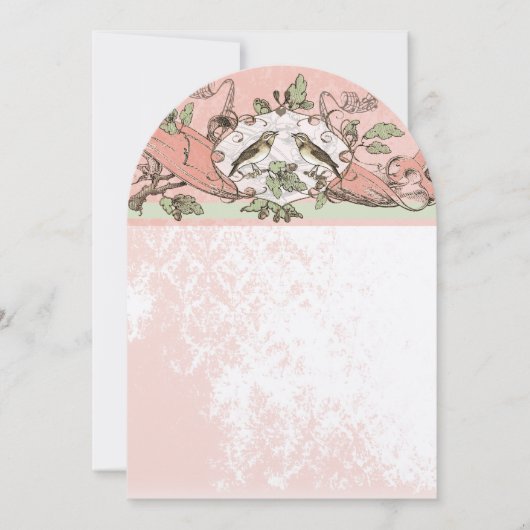 ヴィンテージバードピーチオークの木の結婚巻物 招待状 (正面)