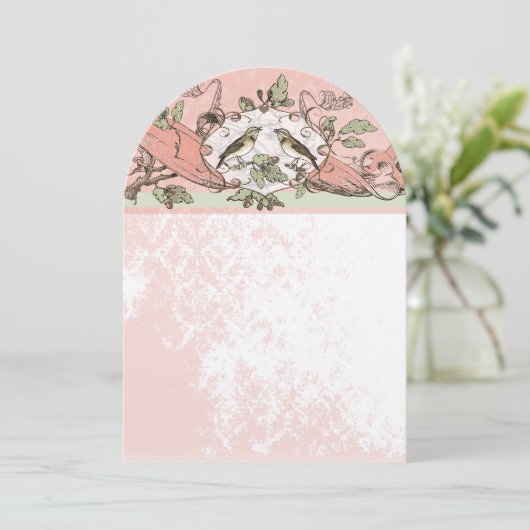 ヴィンテージバードピーチオークの木の結婚巻物 招待状 (スタンド正面)