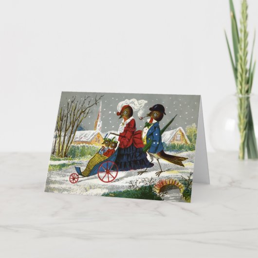 ヴィンテージバードファミリークリスマスカード シーズンカード (正面)