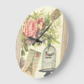 ヴィンテージバードフローラフランスのパリエッフェルタワー ラージ壁時計 (傾斜)