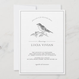 ヴィンテージバードブラックアンドホワイトブライダルシャワー 招待状