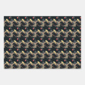 ヴィンテージバードブラックイラストレーション ラッピングペーパーシート (正面)