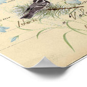 ヴィンテージバードブルーフラワーフランスのガスターアートプリント ポスター (角)