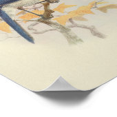 ヴィンテージバードブルーホワイトプリント ポスター (角)