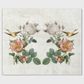 ヴィンテージバードボタニカルフラワーエフエメラデクページ ラッピングペーパー (フラット)