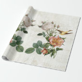 ヴィンテージバードボタニカルフラワーエフエメラデクページ ラッピングペーパー (アンロールド)