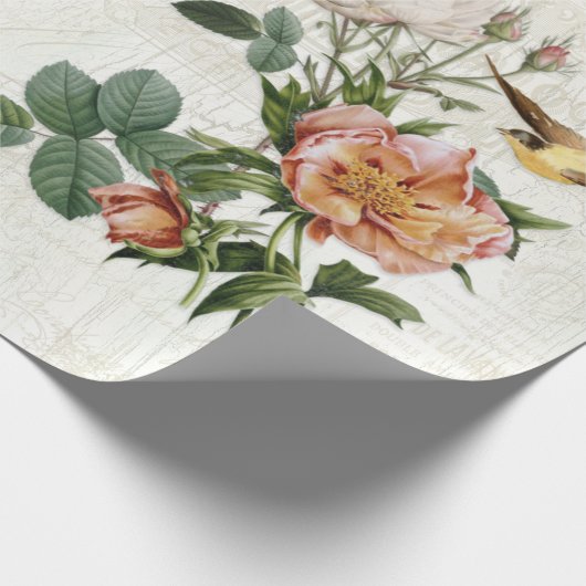 ヴィンテージバードボタニカルフラワーエフエメラデクページ ラッピングペーパー (角)