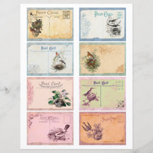 ヴィンテージバードポストカードATCカードスクラップブック紙