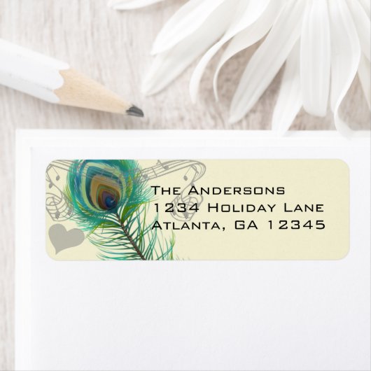ヴィンテージバードミュージカル孔雀フェザーアドレス ラベル (インサイチュ)