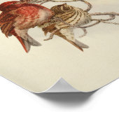 ヴィンテージバードレッドブラウン斑点のあるプリント ポスター (角)