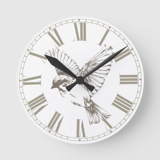 ヴィンテージバードローマ数字セピア  ラウンド壁時計 (正面)