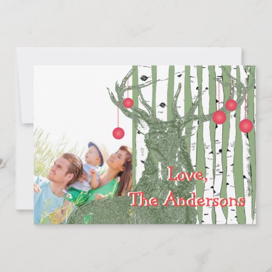 ヴィンテージバード樺の木ツリー写真クリスマスカード シーズンカード (正面)