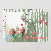 ヴィンテージバード樺の木ツリー写真クリスマスカード シーズンカード (正面/裏面)