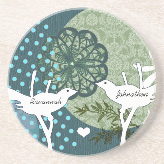 ヴィンテージバード水玉模様コラージコースター コースター (正面)