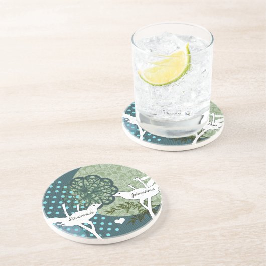 ヴィンテージバード水玉模様コラージコースター コースター (側面)