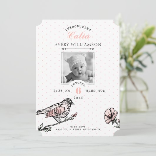 ヴィンテージバード花模様ブラックピンク生誕発表 案内状 (スタンド正面)