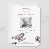 ヴィンテージバード花模様ブラックピンク生誕発表 案内状 (正面)