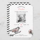 ヴィンテージバード花模様ブラックピンク生誕発表 案内状 (正面/裏面)