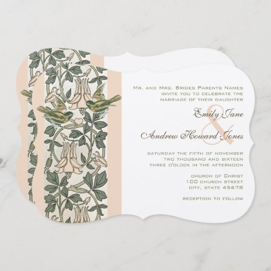 ヴィンテージバード赤面ピンクハニーサックルフローラ結婚ズ 招待状 (正面/裏面)