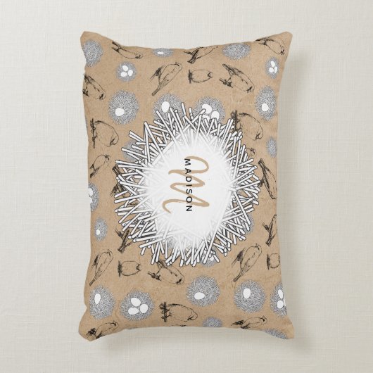 ヴィンテージバード&ネストクラフト素朴ブラウン アクセントクッション (正面(垂直))