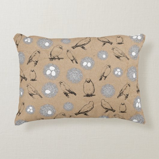 ヴィンテージバード&ネストクラフト素朴ブラウン アクセントクッション (正面)