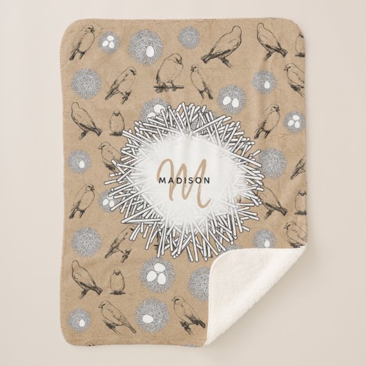 ヴィンテージバード&ネストクラフト素朴ブラウン シェルパブランケット (正面)
