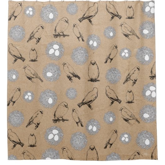 ヴィンテージバード&ネストクラフト素朴ブラウン シャワーカーテン (正面)