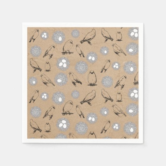 ヴィンテージバード&ネストクラフト素朴ブラウン スタンダードカクテルナプキン (正面)