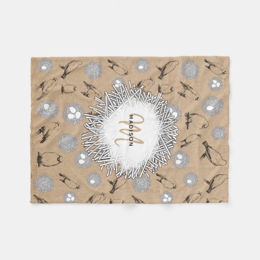 ヴィンテージバード&ネストクラフト素朴ブラウン フリースブランケット (正面(横))