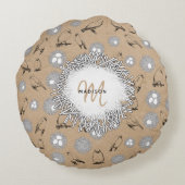 ヴィンテージバード&ネストクラフト素朴ブラウン ラウンドクッション (裏面)