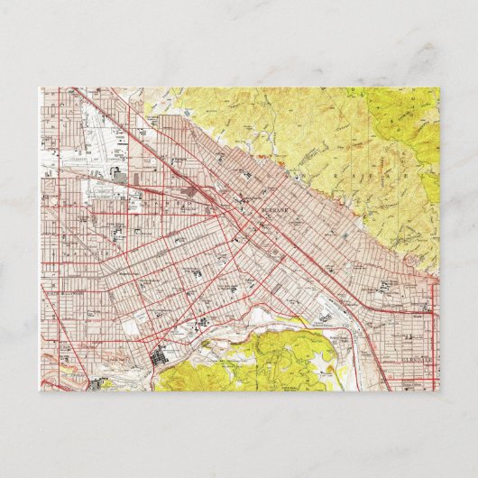 ヴィンテージバーバンクカリフォルニアの地図（1953年） ポストカード (正面)