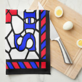 ヴィンテージバーバーショップサイン キッチンタオル (四つ折り)