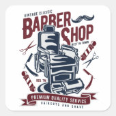 ヴィンテージバーバーショップチェアロゴ スクエアシール (正面)
