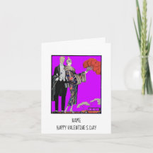 ヴィンテージバービアカップルパープルヴァレンティーンズデイカード