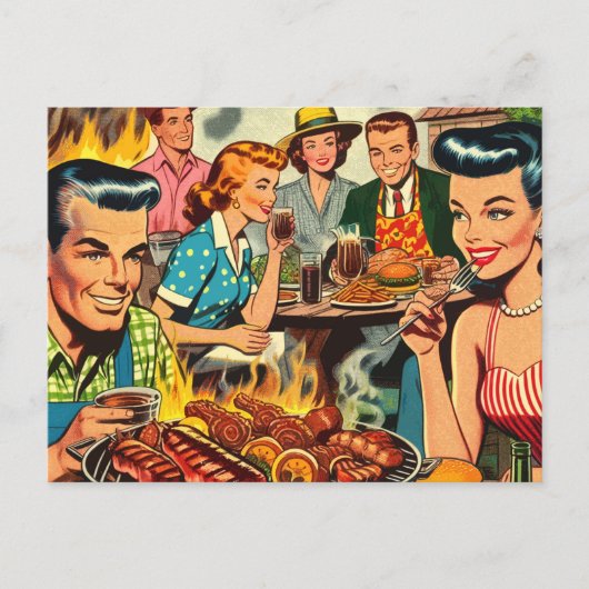 ヴィンテージバーベキュー漫画 ポストカード (正面)