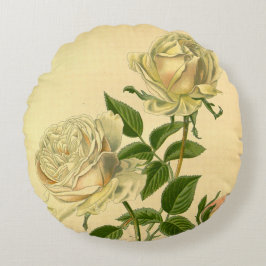 ヴィンテージバーボンバラ桃&クリームフローラ自然 ラウンドクッション