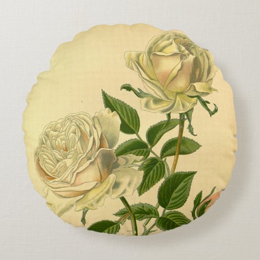 ヴィンテージバーボンバラ桃&クリームフローラ自然 ラウンドクッション (正面)