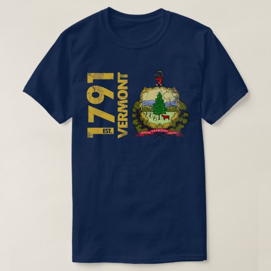 ヴィンテージバーモントEst 1791州旗ホームラブ Tシャツ (デザイン正面)