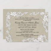 ヴィンテージバーラップとホワイトレース結婚ズ 招待状 (正面/裏面)
