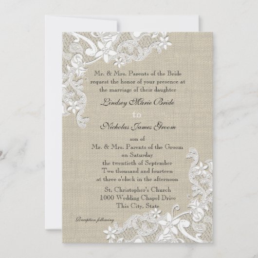 ヴィンテージバーラップとレース結婚ズ 招待状 (正面)