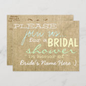 ヴィンテージバーラップカントリーブライダルシャワー招待 インビテーションポストカード (正面/裏面)