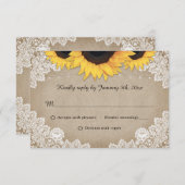 ヴィンテージバーラップレースひまわりウェディングRSVPカード 出欠カード (正面/裏面)