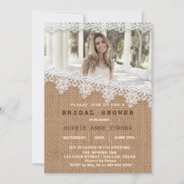 ヴィンテージバーラップレースフォトブライダルシャワー 招待状