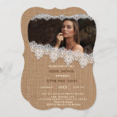 ヴィンテージバーラップレースフォトブライダルシャワー 招待状 (正面/裏面)