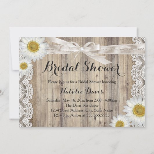 ヴィンテージバーラップレース&デイジーブライダルシャワー招待状 招待状 (正面)