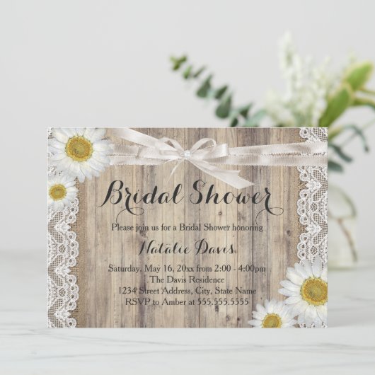 ヴィンテージバーラップレース&デイジーブライダルシャワー招待状 招待状 (スタンド正面)