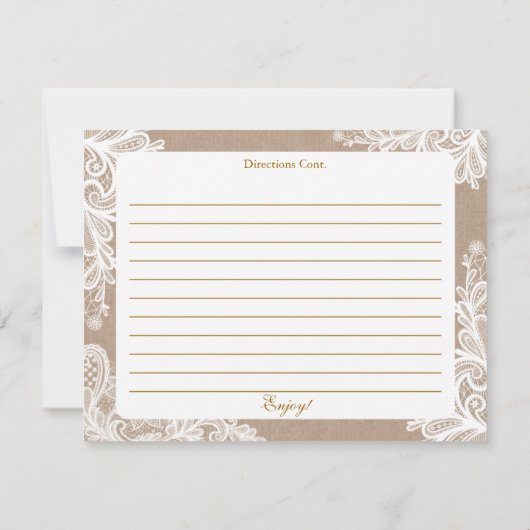 ヴィンテージバーラップ及びレースブライダルシャワーレシピカード (裏面)